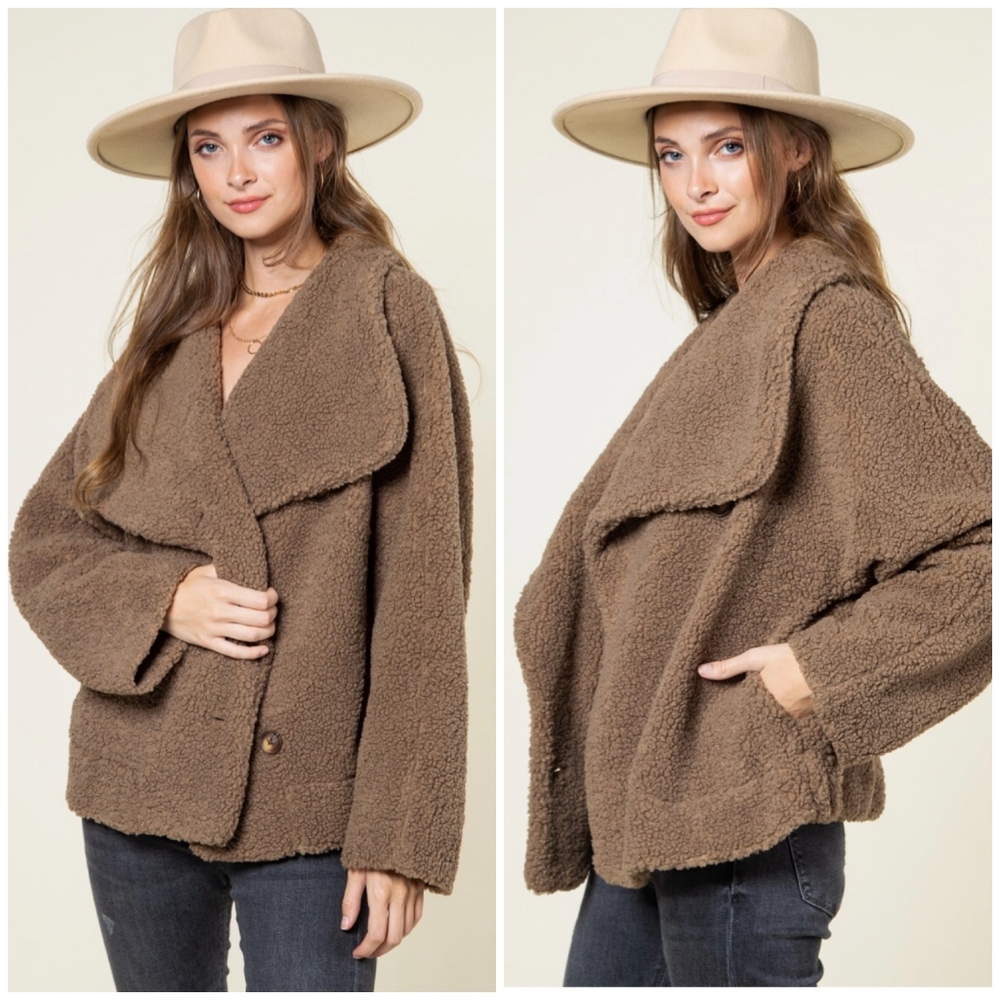 LAST 1❗️NEW IN By VERY J Cozy Chic Mocha Sherpa Oversized Teddy Coat Jacket - Picture 4 of 11